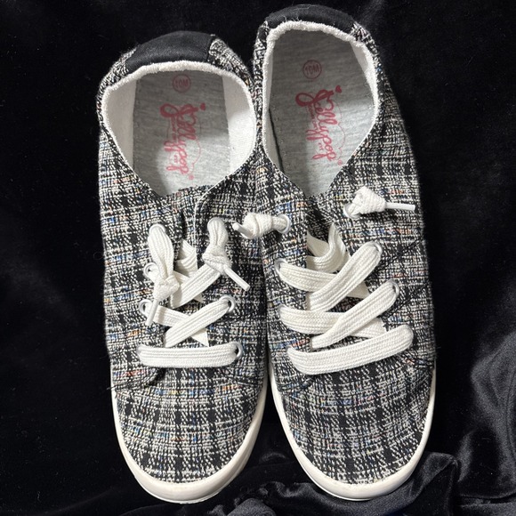 NEW Womens Jellypop Dallas Sneakers Size 10 Black/White Plaid Canvas Fabric - Picture 1 of 9